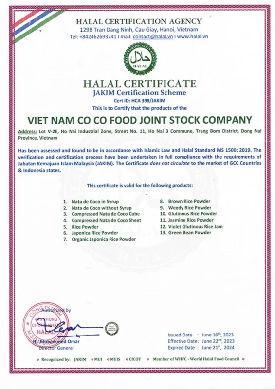 giấy chứng nhận halal sản phẩm thạch dừa